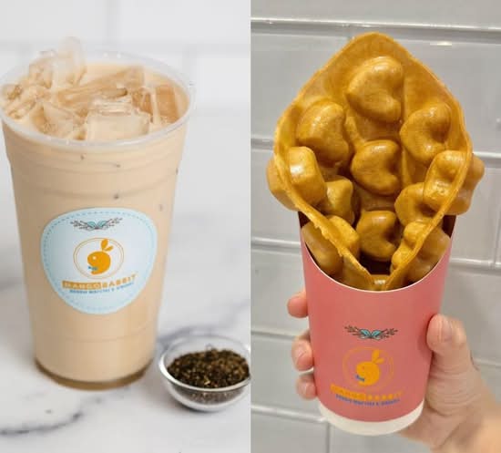 House Green Milk Tea + Custom Bubble Waffle 奶绿茶+自制华夫饼