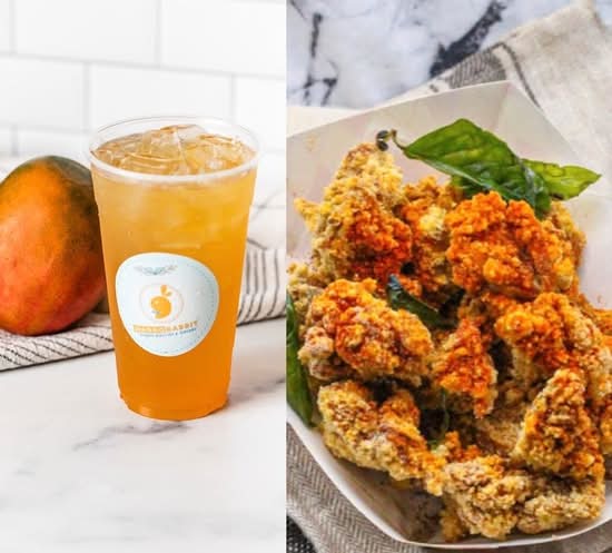 Mango Green Tea + Popcorn Chicken (M) 芒果綠茶 + 鹽酥雞 (中份）