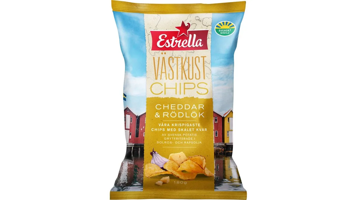 Västkustchips, Äkta Cheddar and Rödlök 180 g
