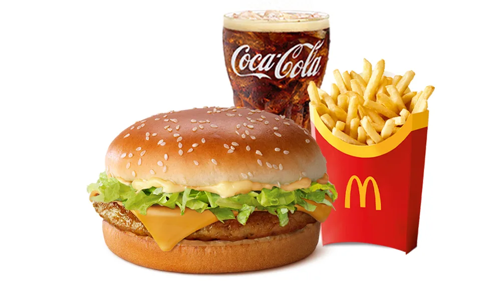 Cheesy pork burger, large meal