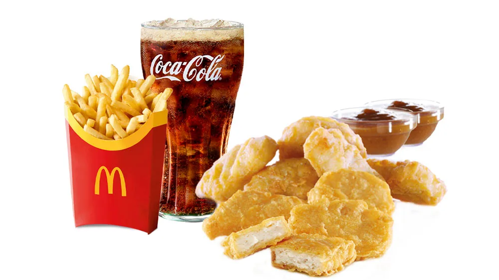 Chicken McNuggets, 9 pcs. large meal + 2 sauces