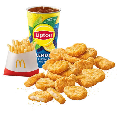 20 McNuggets + frytki małe + średnia Lipton Ice Tea
