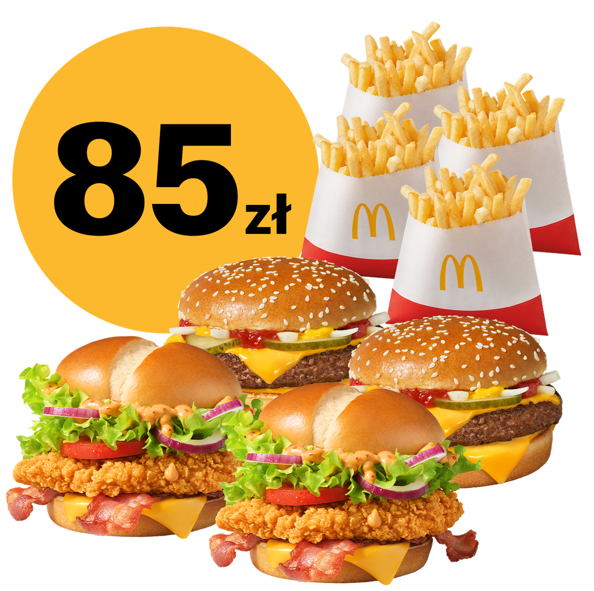 2x McRoyal + 2x McCrispy Supreme Bekon + 4x Frytki małe