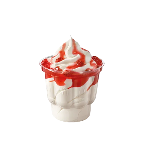 Lody o smaku waniliowym z polewą truskawkową