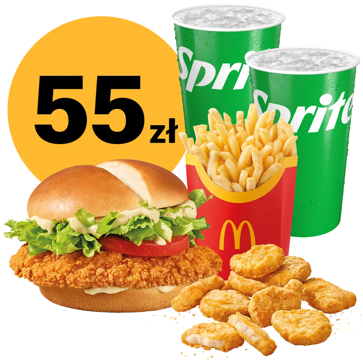 McCrispy + Kurczak McNuggets 9szt. + 2x średni napój + duże frytki