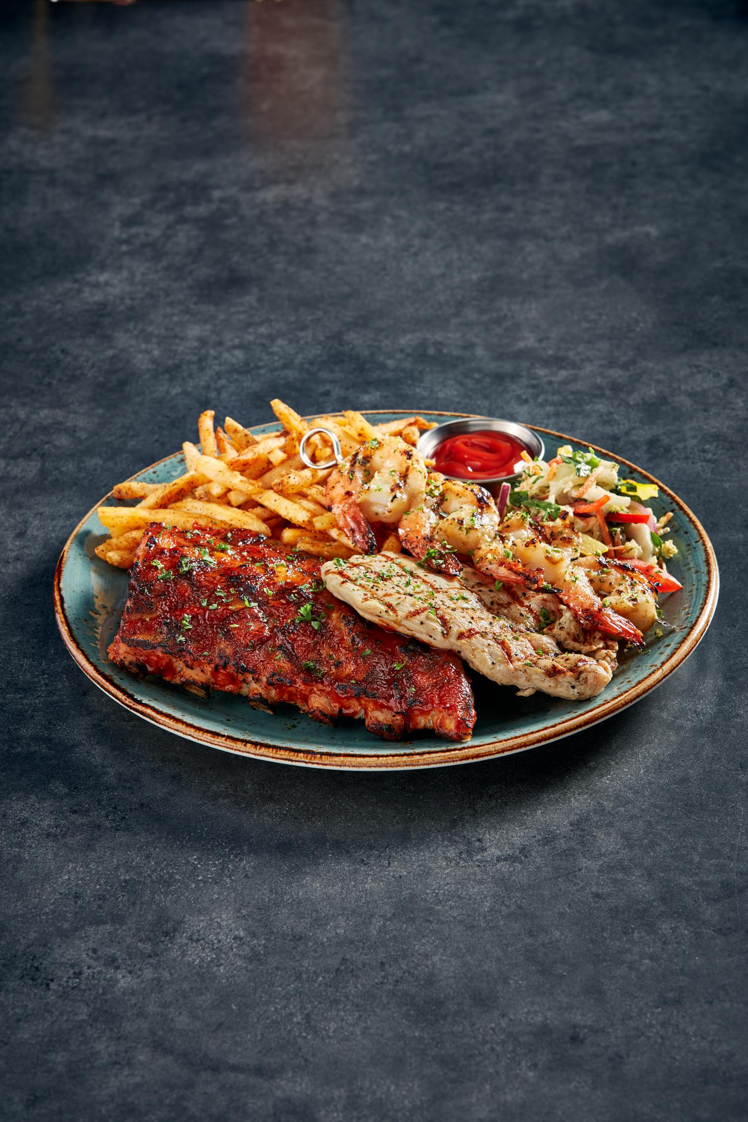 1/2 BBQ Back Ribs - Trio with Chicken and Shrimp