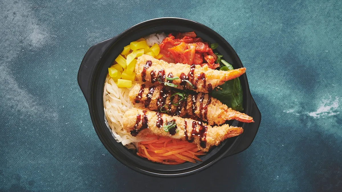 Fried shrimp noodle bowl