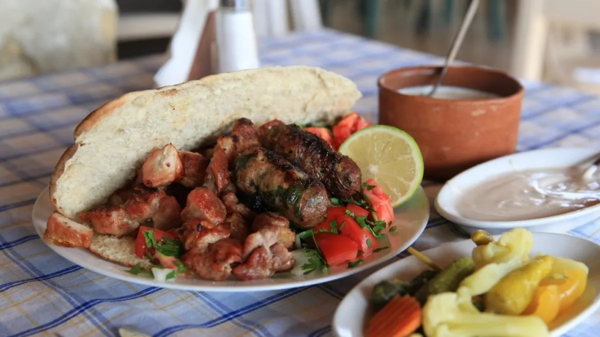 Mix Pork Souvlaki in Cyprus Pita Large
