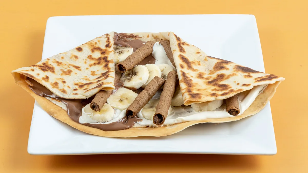 Κρέπα Λευκή Σοκολάτα, Μπανάνα, Merenda και Caprice