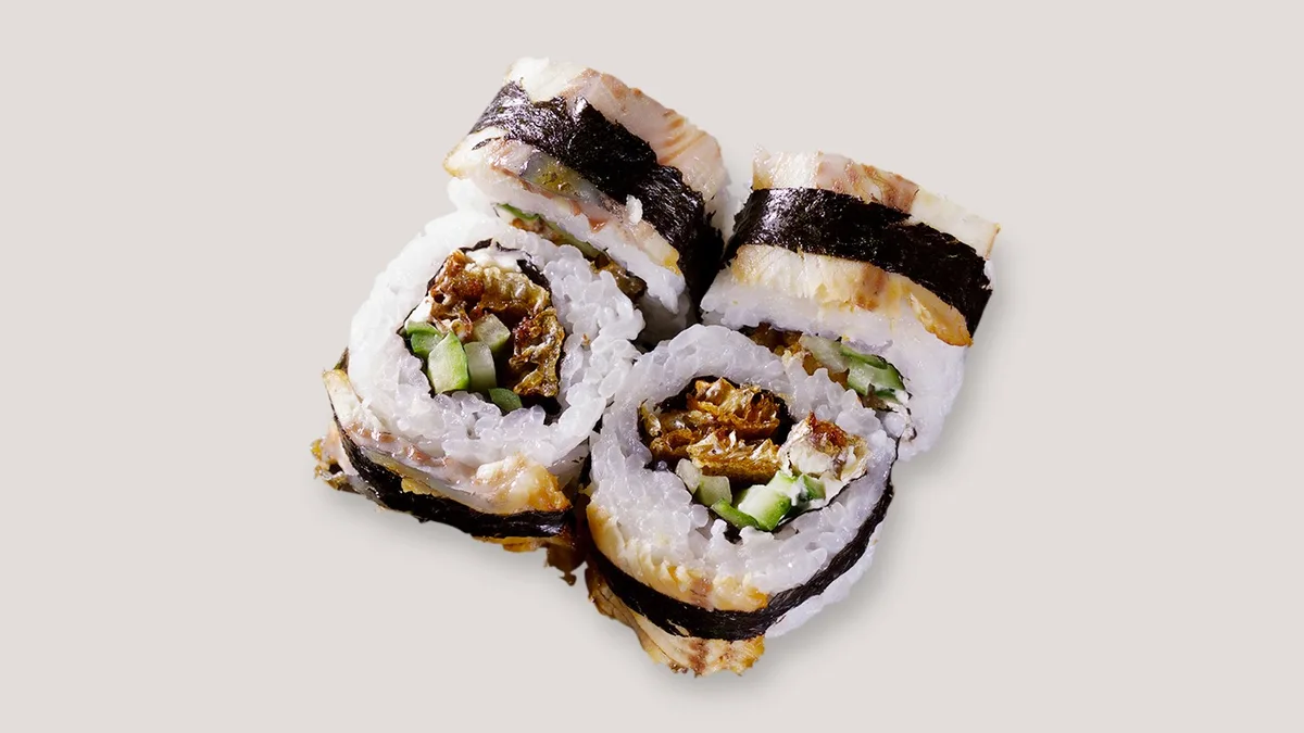 18. Unagi Salmon Skin Roll Inside Out
