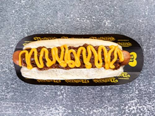 Hot Dog Nathan's Chili e Cheddar