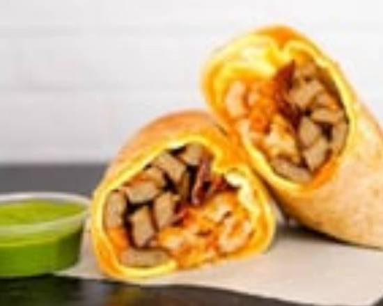Bacon, Sausage, Egg, and Cheddar Breakfast Burrito