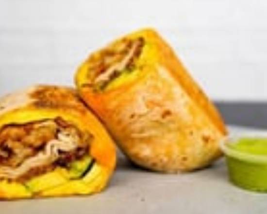 Bacon, Turkey, Avocado, Egg, and Cheddar Breakfast Burrito