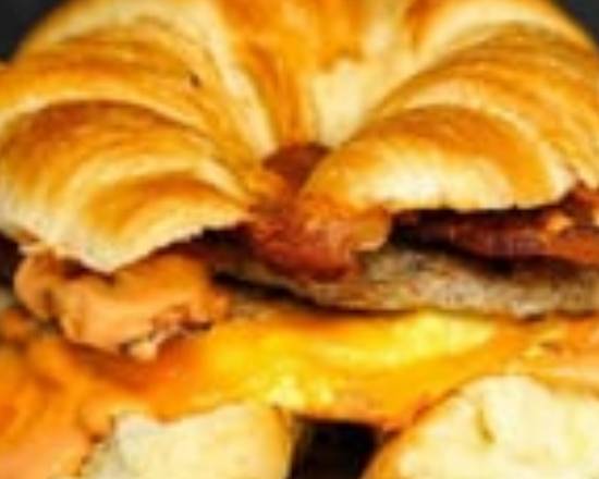 Croissant, Bacon, Sausage, Egg ,and Cheddar