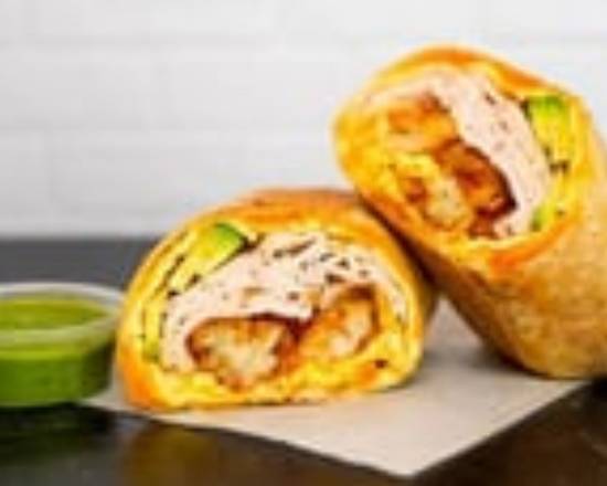 Smoked Turkey, Avocado, Egg, and Cheddar Breakfast Burrito