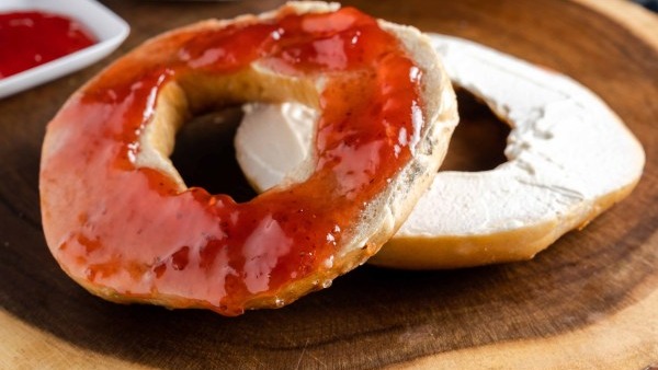 Bagel with Cream Cheese and Strawberry Jam