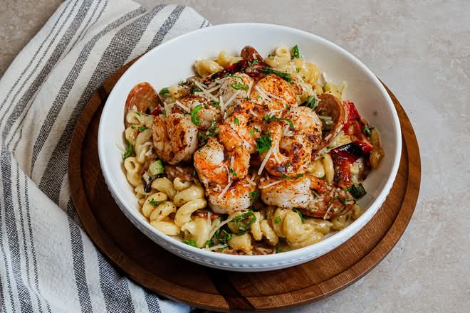 SPICY SHRIMP and ANDOUILLE PASTA