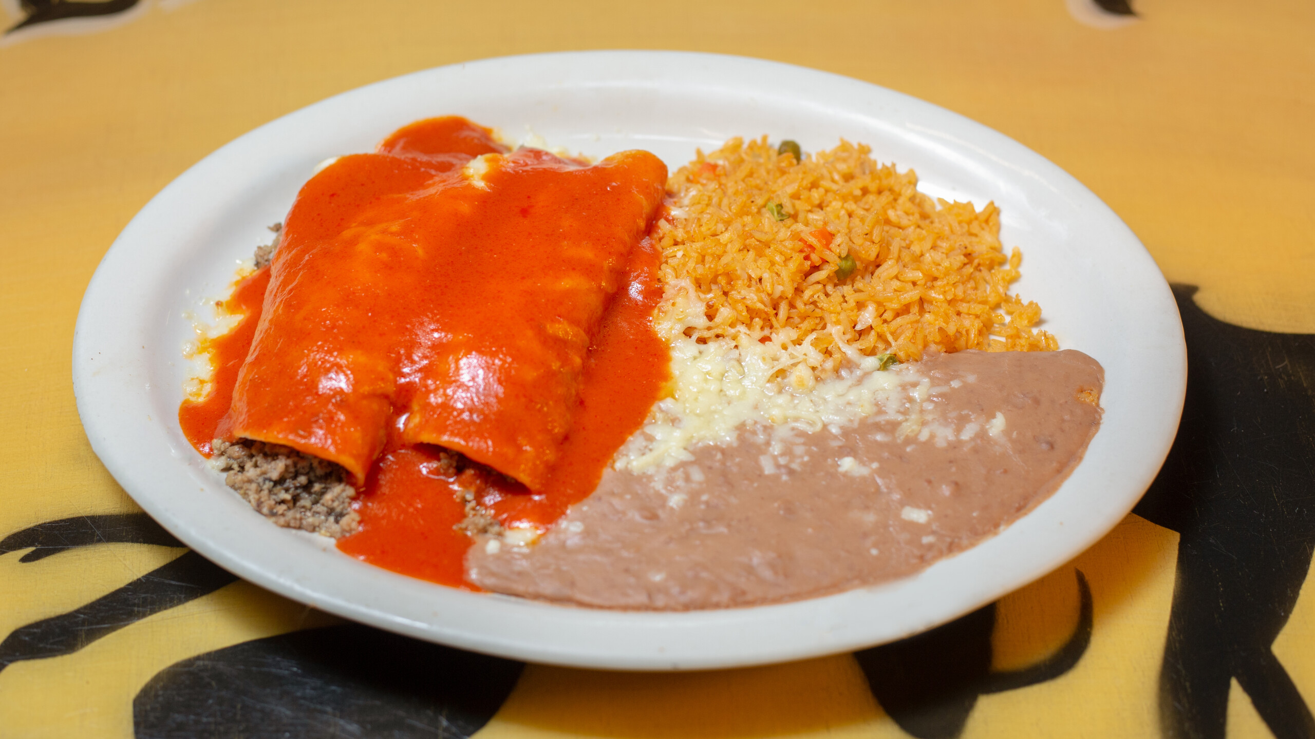 9. Two Enchiladas, Rice and Beans