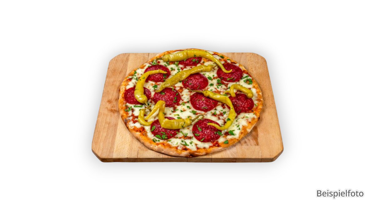 33. Pizza mit Salami, Peperoni, Champignons und Knoblauch