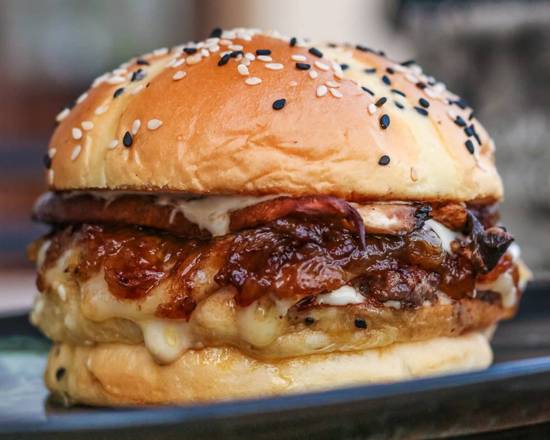 Turkey Bacon and Mushroom Cheese Burger