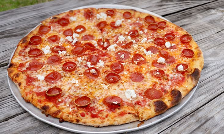 Small DD Hot Honey, Cup and Char Pepperoni and Goat Cheese
