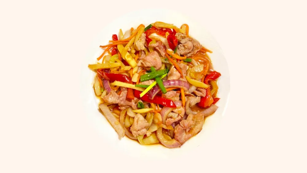 Stir-fry meat with ginger and rice