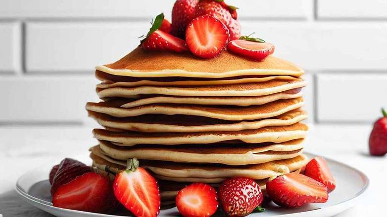Pancakes w/ Fresh Strawberries (3 Stack)