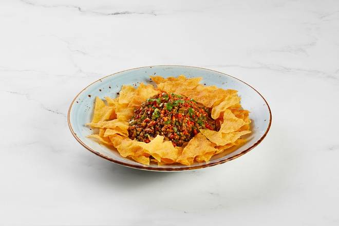 Wonton Crisps Spicy Nachos
