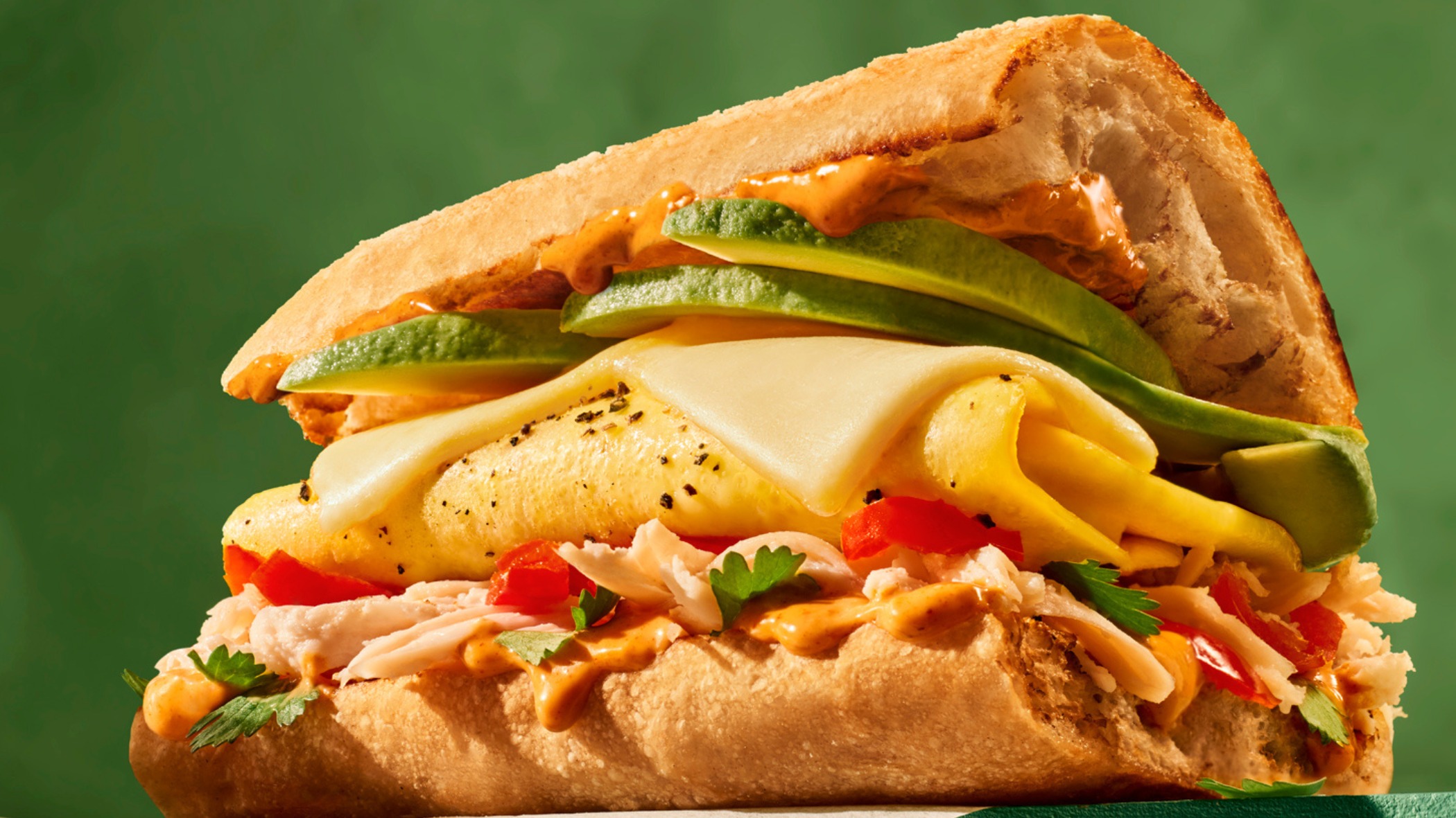 Chipotle Chicken, Scrambled Egg and Avocado on Ciabatta