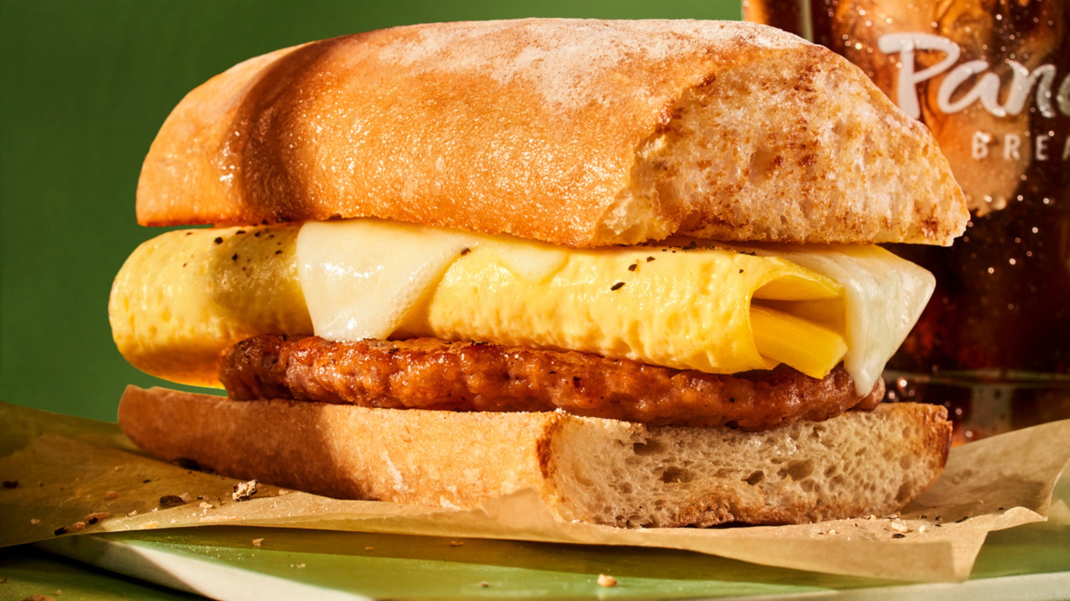 Sausage, Scrambled Egg and Cheese on Ciabatta