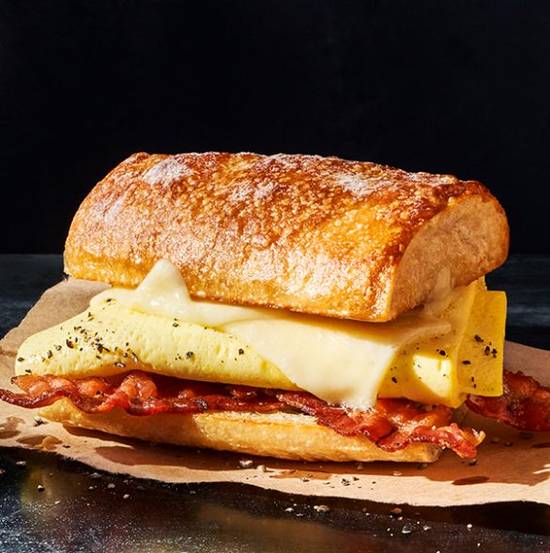Ciabatta Bacon, Egg and Cheese Sandwich on Ciabatta