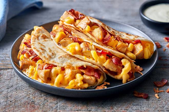 Chicken, Bacon, Mac and Cheese Quesadillas