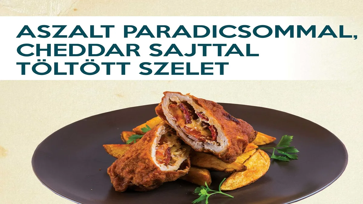 Aszalt paradicsommal és chedarral töltött csirkemell, választható körettel