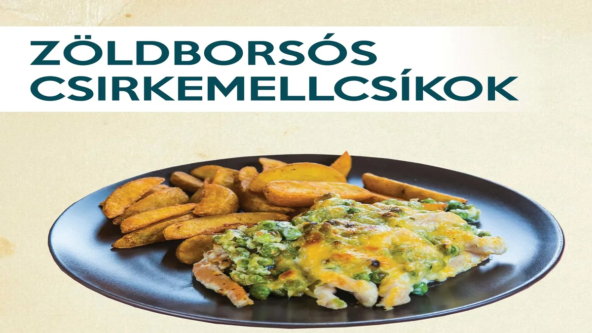 Zöldborsós csirkemell csíkok kemencében sütve , választható körettel