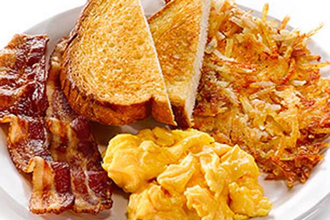 Scrambled Egg, Hash Browns and Toast