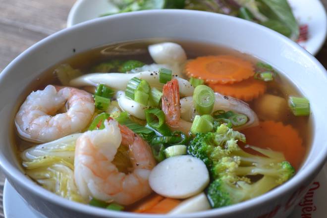 Seafood and Vegetable Rice Noodle Soup