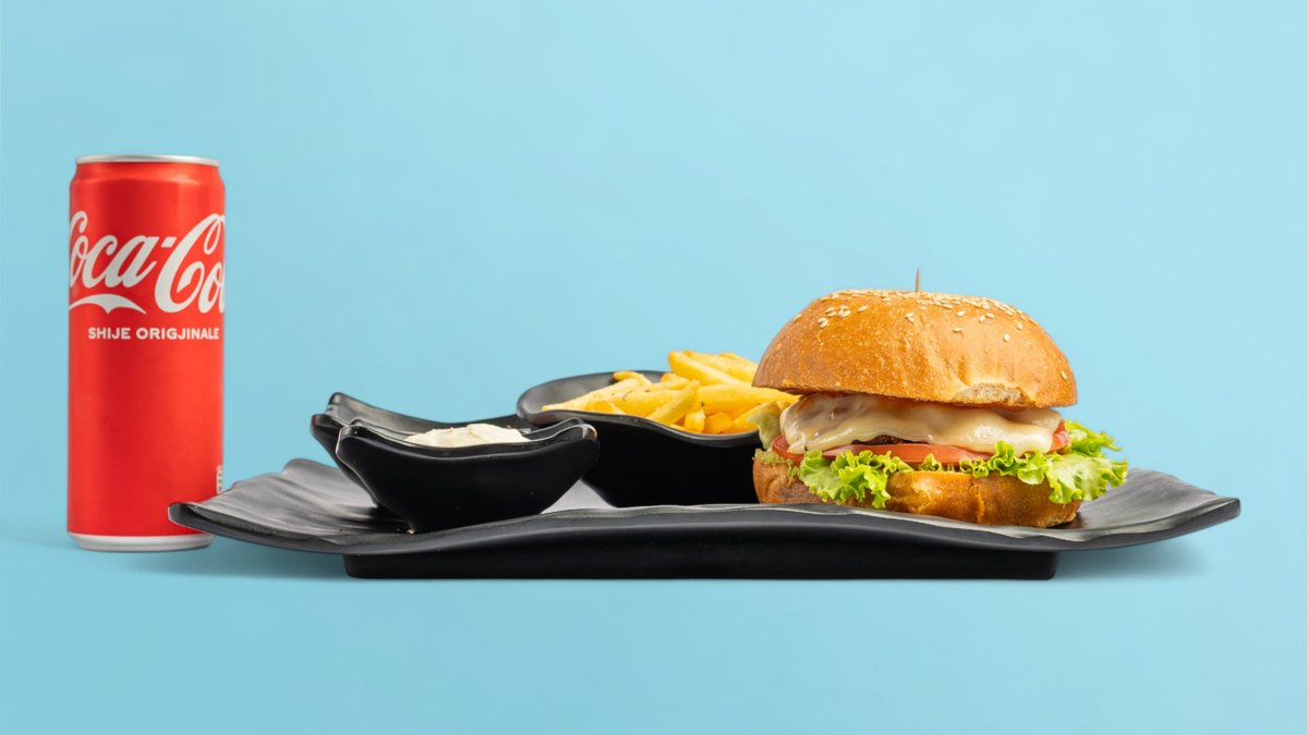 Cheeseburger, Fries and Soft Drink