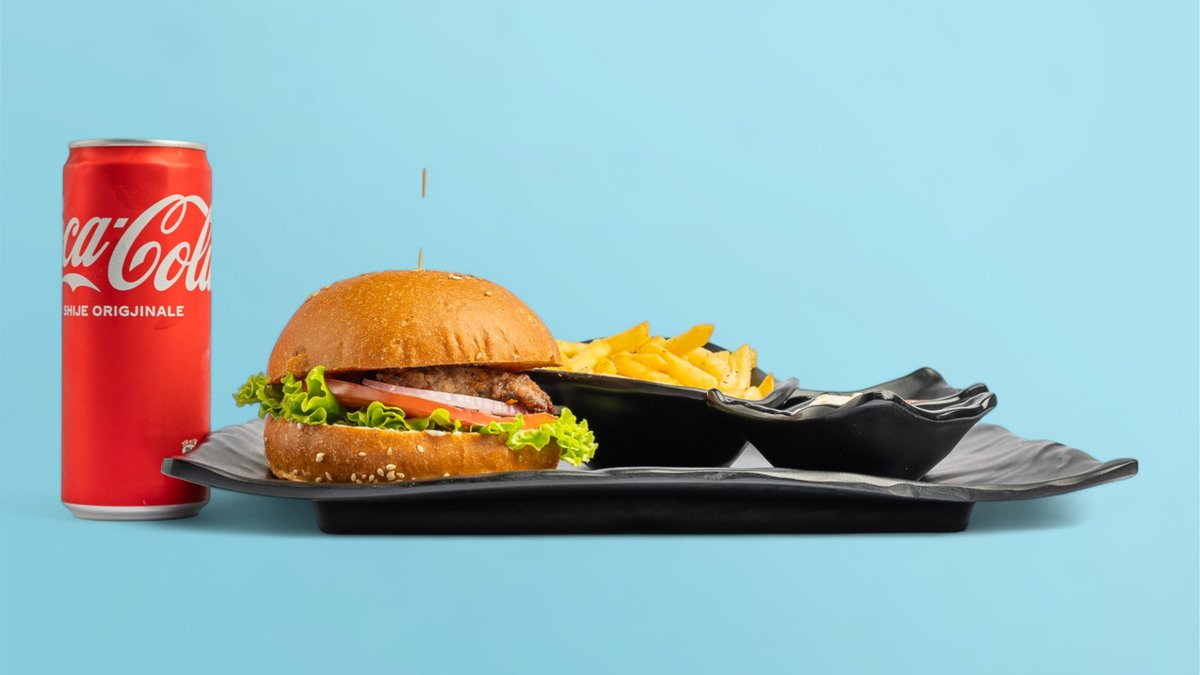Hamburger, Fries and Soft Drink