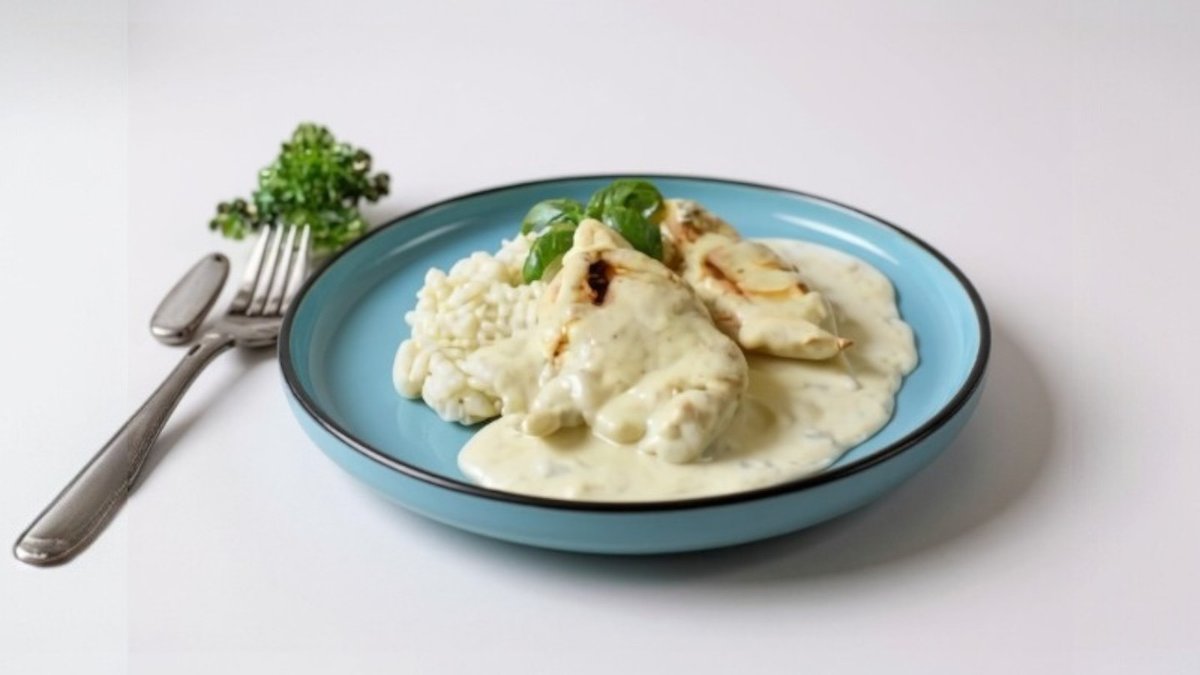 Piept de pui cu sos gorgonzola și orez basmatic