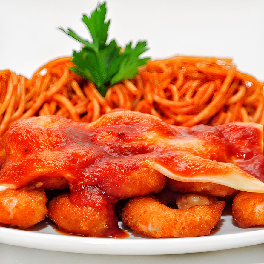 Espaguete de Camarão à Parmegiana