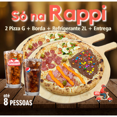 2 Pizzas G (8 Fatias) + Borda + Refri 2l