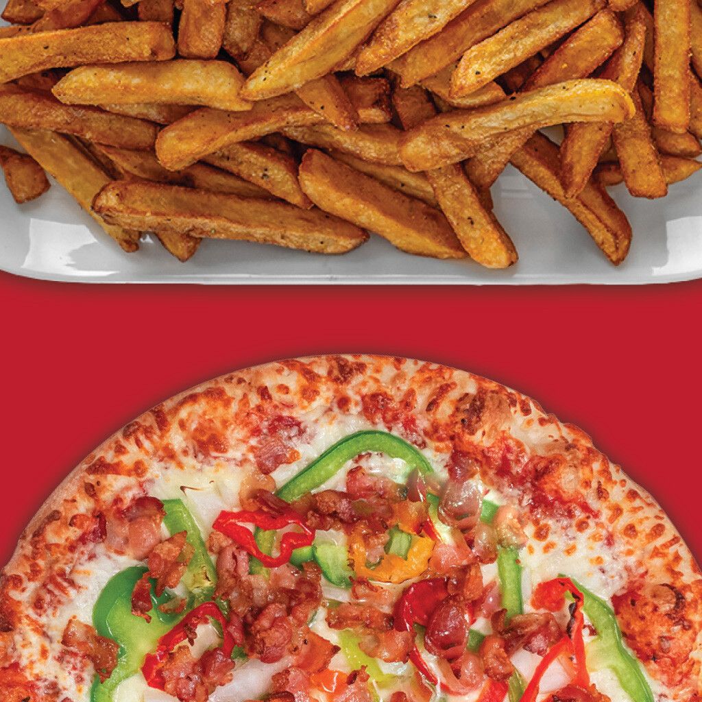 Pizza Moyenne + Frite ou 2 boissons /  Medium Pizza + Fries or 2 drinks