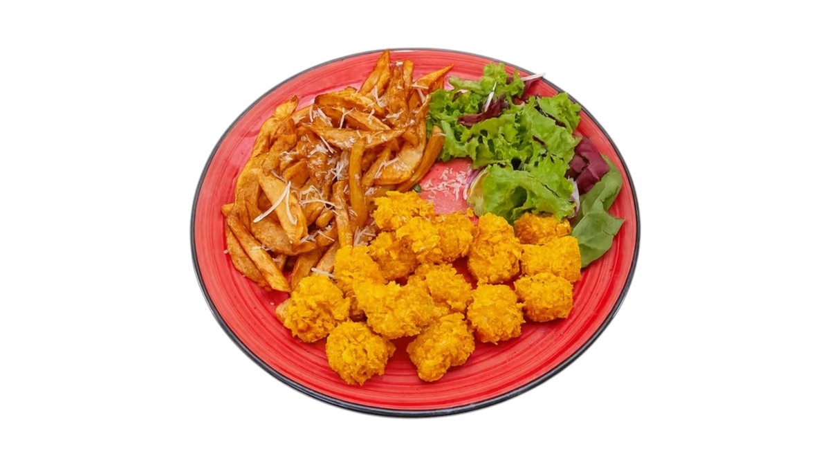 Bocconcini di pollo croccanti con patatine fritte