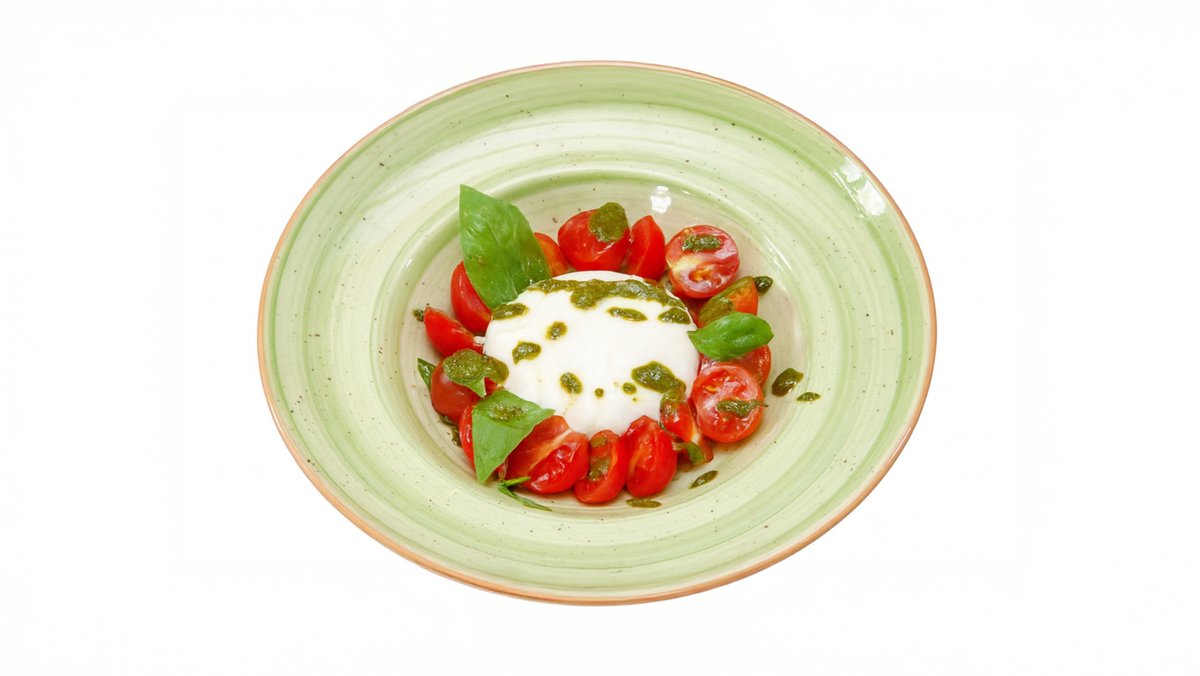 Burrata con pomodorini e pesto verde
