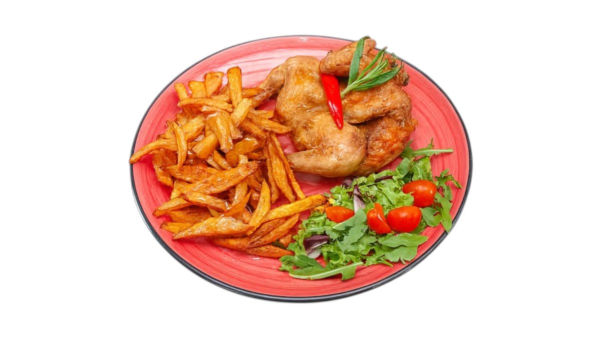 Galletto arrosto con patatine fritte