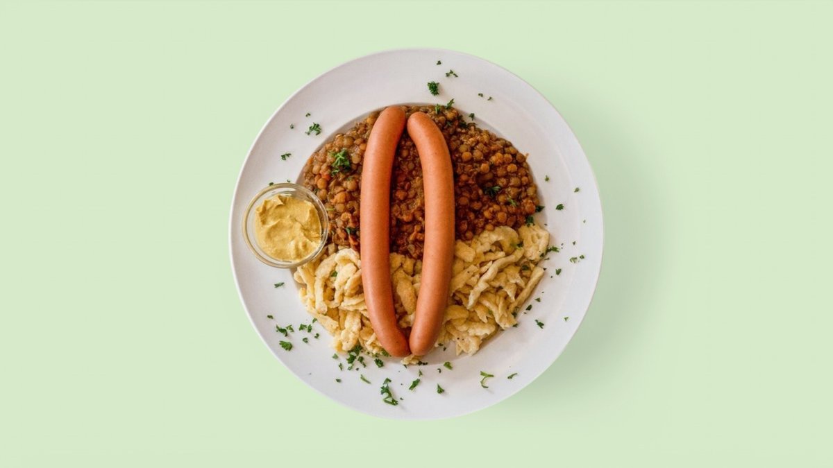 Linsen mit Spätzle und Saitenwürstchen
