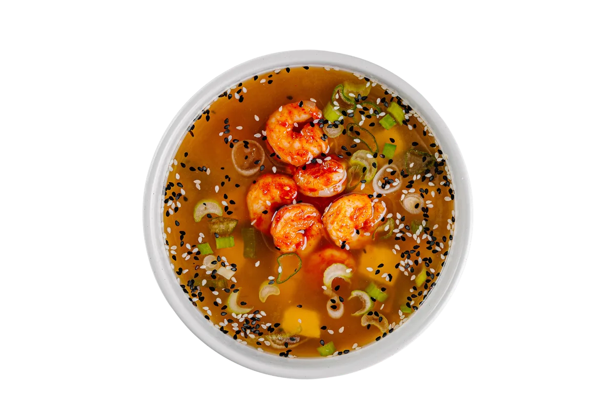 Miso polievka s kimchi krevetami