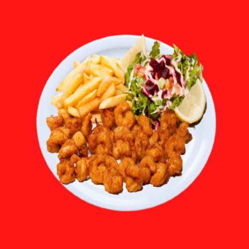 Camarones con Papas y Ensalada