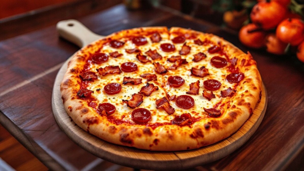Pizza cheesy bacon cu blat pufos 26 cm