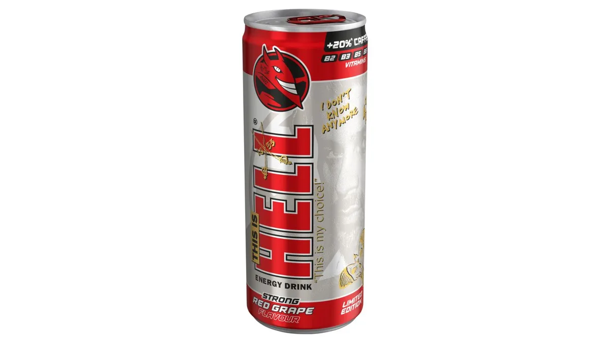 HELL Strong piros szőlő- és tuttifruttiízű koffeintartalmú, szénsavas ital 250 ml